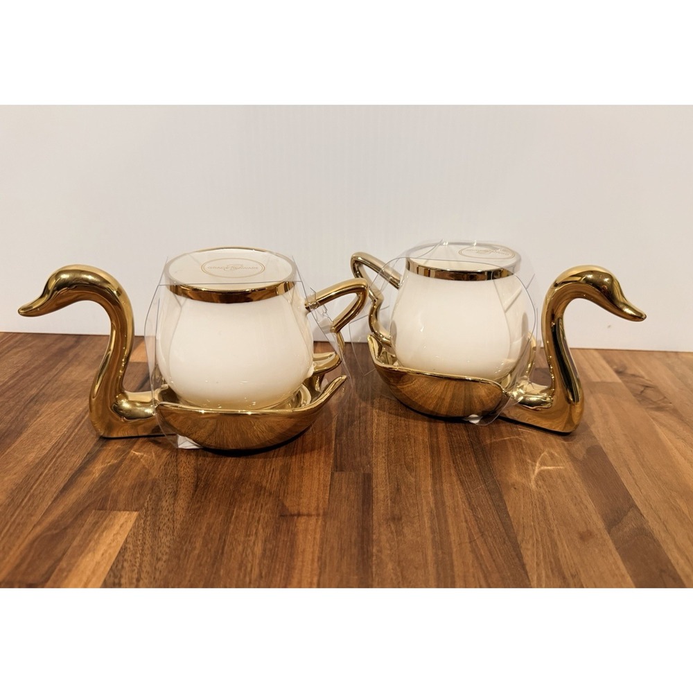 Grace Teaware White Gold Swan Teacup Saucer Set 6" Gift Porcelain Wedding, New